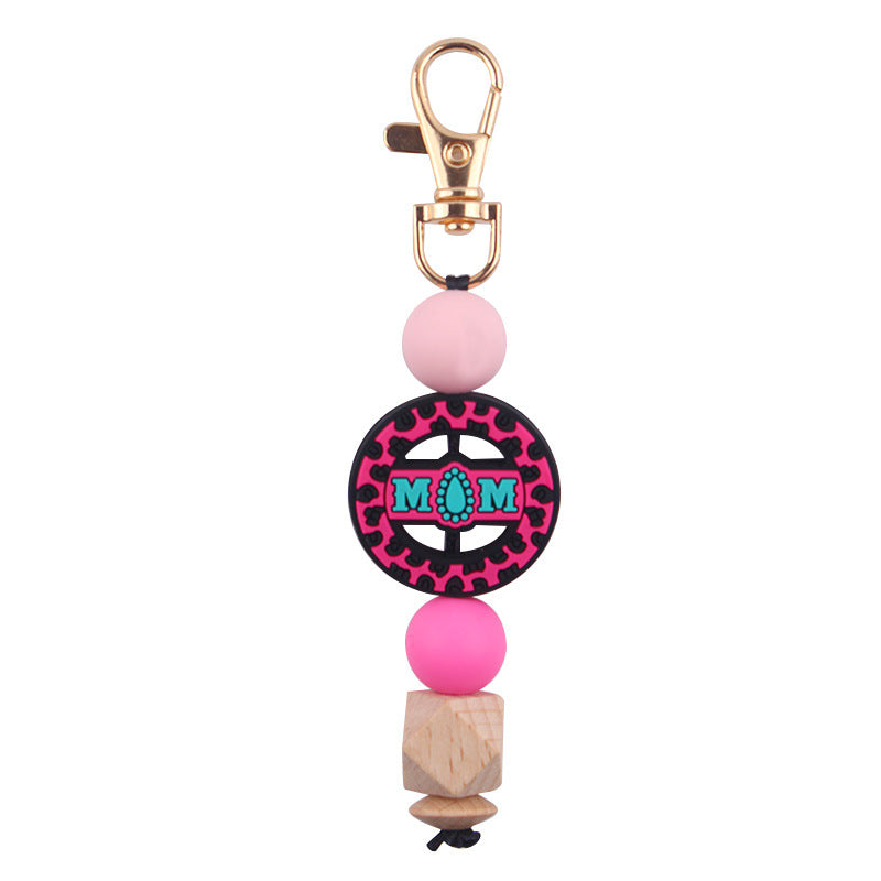 Wholesale Handmade Silicone Beaded Cartoon Mother's Day Keychain